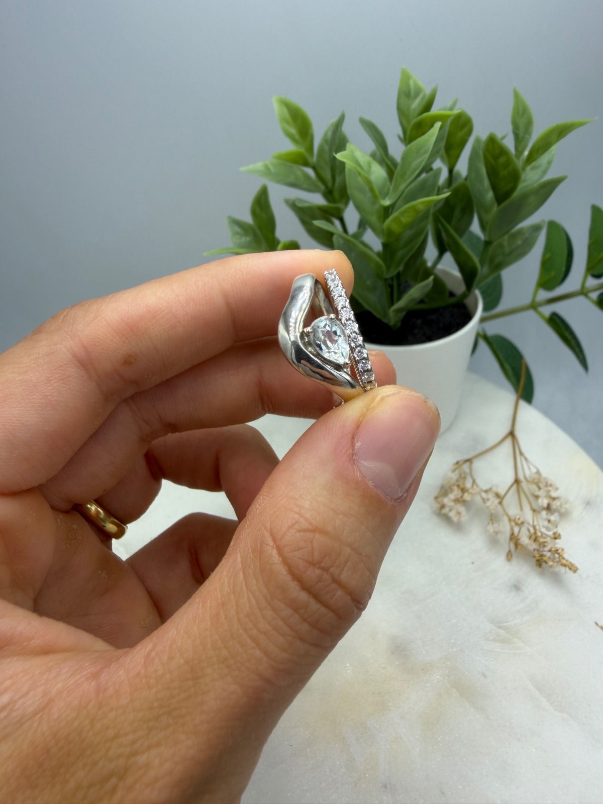 Aquamarinring und Memoirering Welle