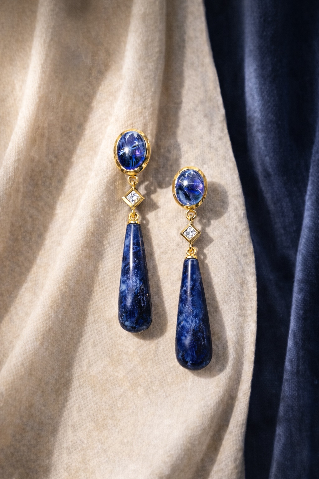 Ohrring Tansanit, Prinzess Diamant und Sodalith